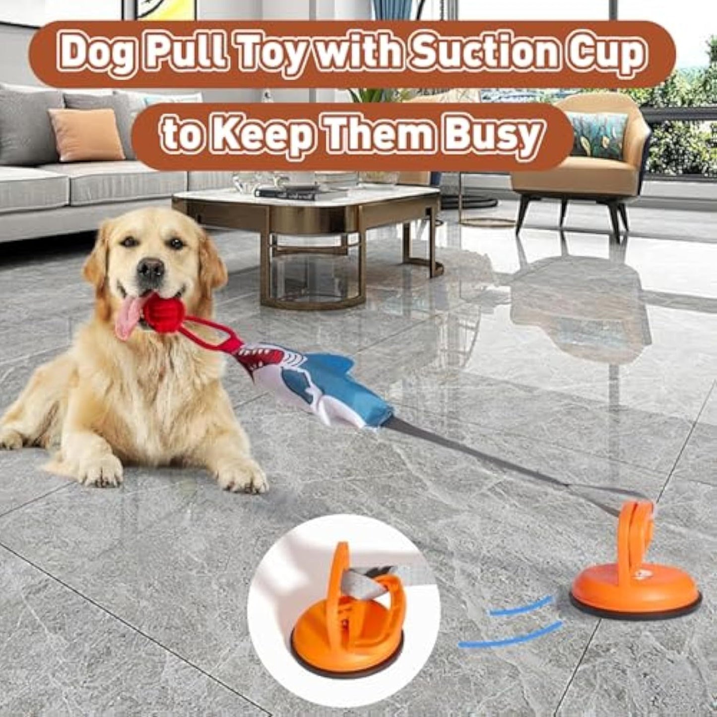 Shark Shape Squeaky Dog Tug Toy with Suction Cup β Durable Rope Pull Toy for Small & Medium Dogs, Indoor/Outdoor Interactive Play