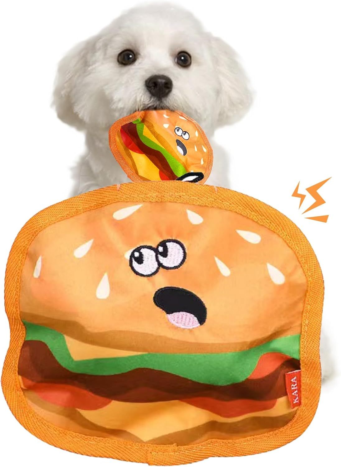 Hamburger Crinkle Squeaky Dog Toy – Durable No-Stuffing Chew Toy for Puppies & Small, Medium, Large Dogs