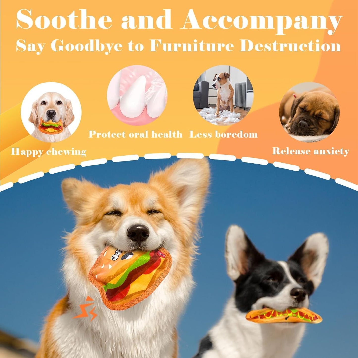 Hamburger Crinkle Squeaky Dog Toy – Durable No-Stuffing Chew Toy for Puppies & Small, Medium, Large Dogs