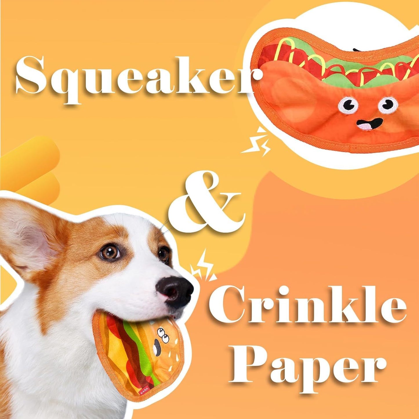 Hamburger Crinkle Squeaky Dog Toy – Durable No-Stuffing Chew Toy for Puppies & Small, Medium, Large Dogs