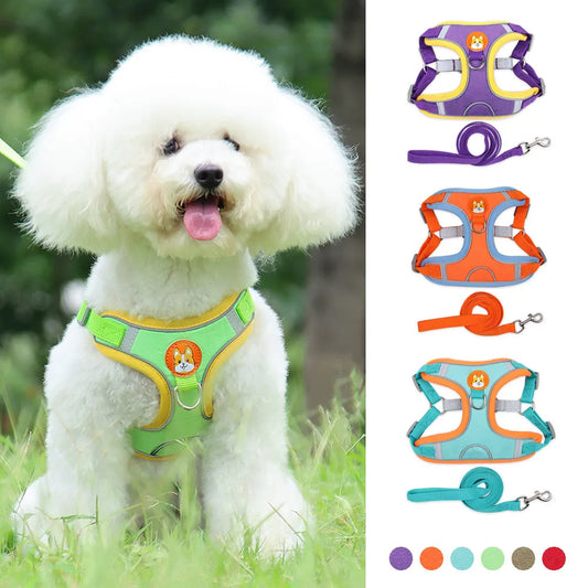 Adjustable Reflective Dog & Cat Harness & Leash Set – No-Pull, Comfortable Walking Lead for Small Dogs & Chihuahuas