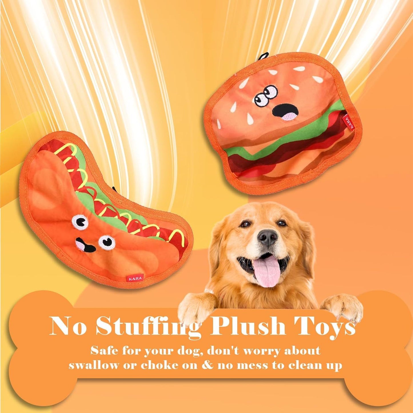Hamburger Crinkle Squeaky Dog Toy – Durable No-Stuffing Chew Toy for Puppies & Small, Medium, Large Dogs